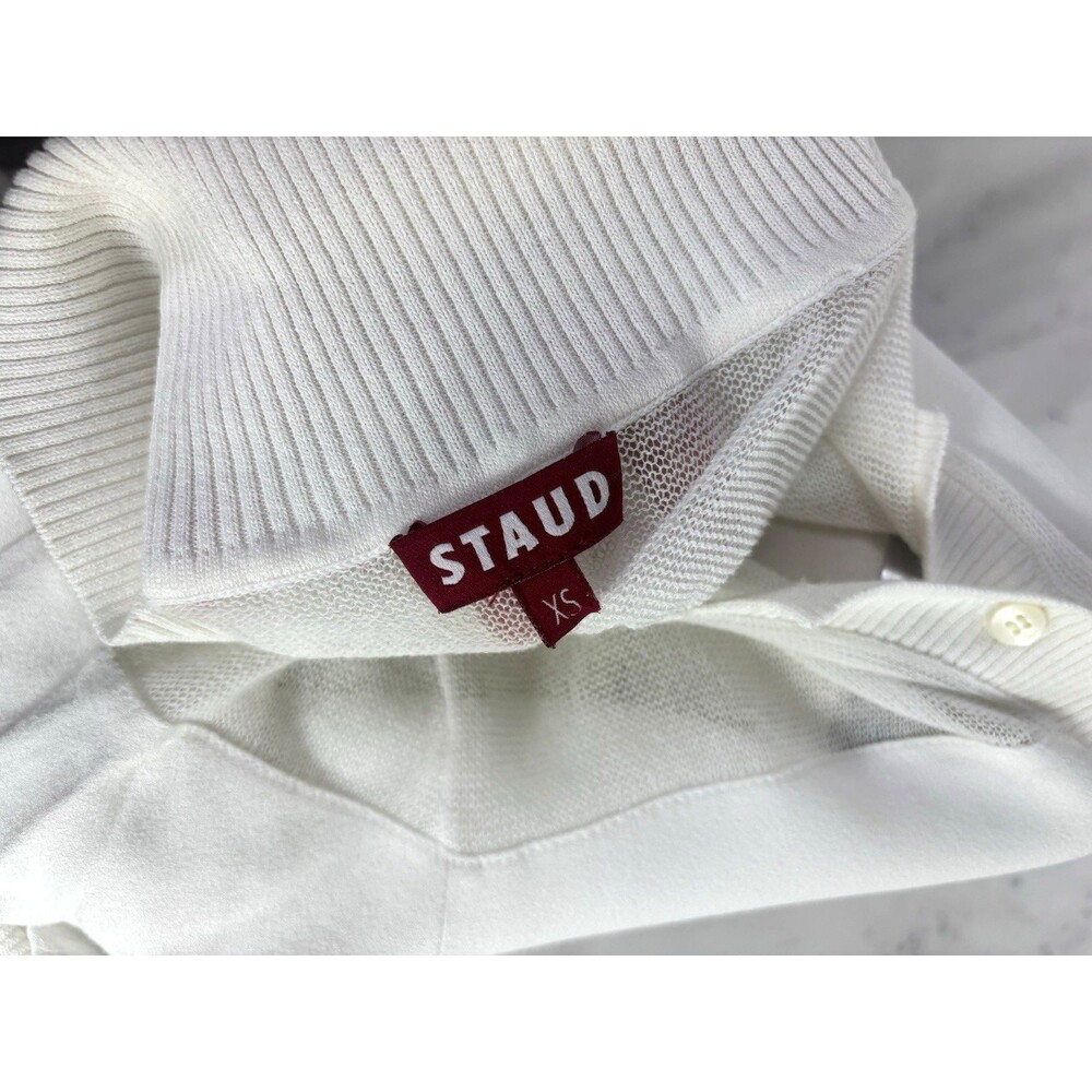 STAUD Short Sleeve Polo Mesh Top Blouse Women XS White Cropped Preppy Retro - Picture 2 of 16